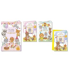 Cromo biglietti d'auguri Compleanno bambini, animaletti in festa, 12 pezzi in 4 soggetti – BC9048