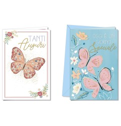 Cromo biglietti d'auguri farfalle due colori assortiti, 12 pezzi in 2 soggetti – BC9057