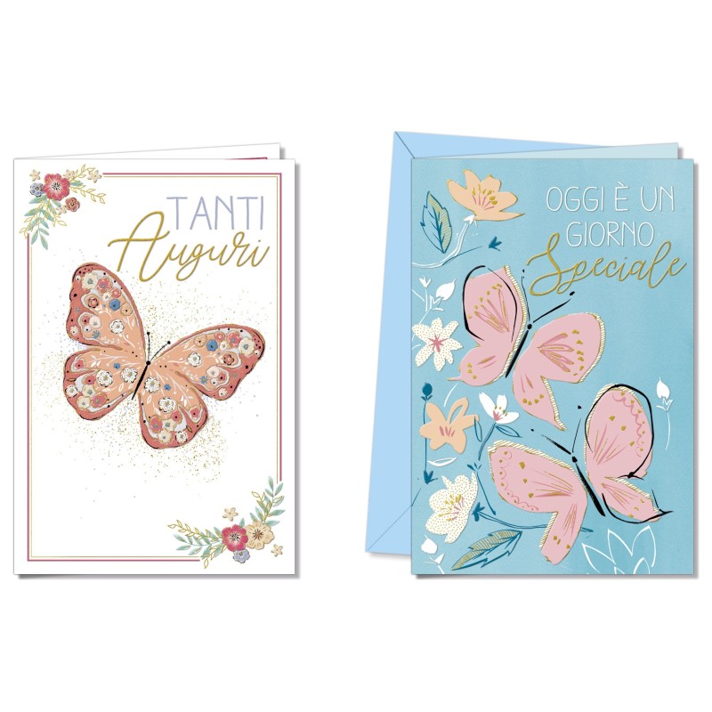 Cromo biglietti d'auguri farfalle due colori assortiti, 12 pezzi in 2 soggetti – BC9057 Cromo biglietti d'auguri farfalle due colori assortiti, 12 pezzi in 2 soggetti – BC9057