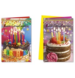 Cromo biglietti d'auguri Buon Compleanno cake due fantasie, 12 pezzi in 2 soggetti – BC9078