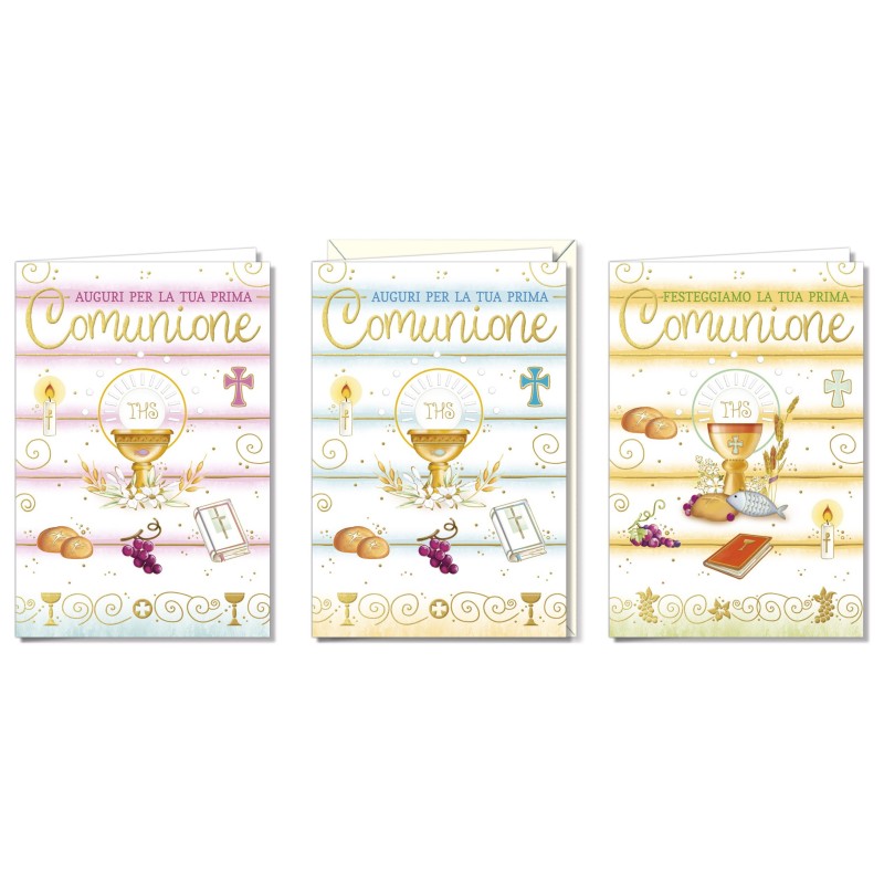 Cromo biglietti d'auguri Comunione, 12 pezzi in 3 soggetti – CO8902 Cromo biglietti d'auguri Comunione, 12 pezzi in 3 soggetti – CO8902