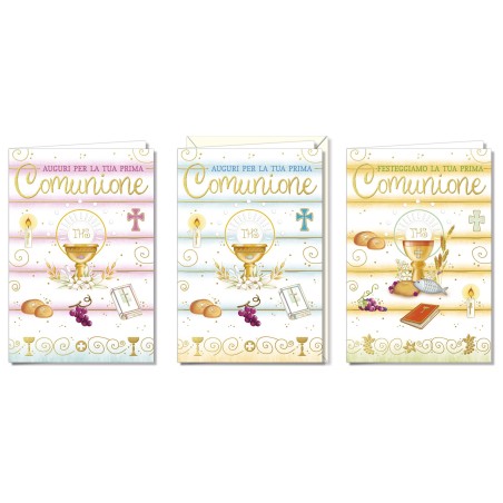 Cromo biglietti d'auguri Comunione, 12 pezzi in 3 soggetti – CO8902