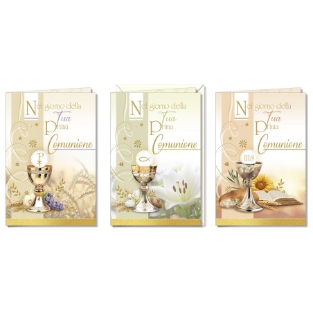 Cromo biglietti d'auguri Comunione 3 soggetti, 12 pezzi – CO8903