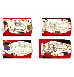Cromo biglietti portasoldi Laurea glitter rosso, 12 pezzi in 4 soggetti – LA8924