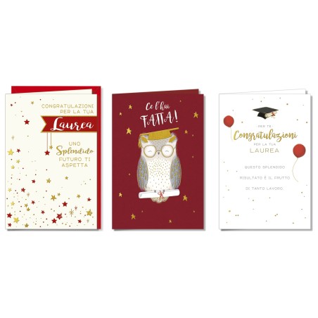Cromo biglietti d'auguri Laurea, 12 pezzi in 3 soggetti – LA8925