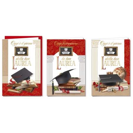 Cromo biglietti d'auguri Laurea rotella, 12 pezzi in 3 soggetti – LA8928