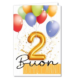 Cromo biglietti d'auguri Buon Compleanno 2 anni palloncino, 6 pezzi – NU8059