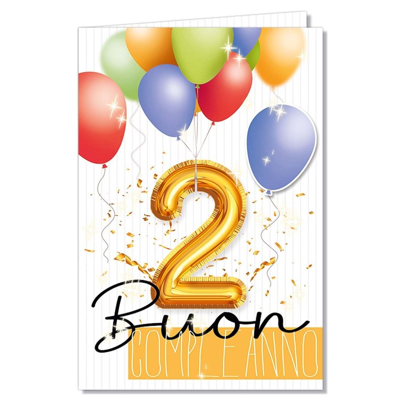 Cromo biglietti d'auguri Buon Compleanno 2 anni palloncino, 6 pezzi – NU8059