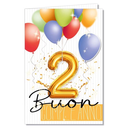 Cromo biglietti d'auguri Buon Compleanno 2 anni palloncino, 6 pezzi – NU8059