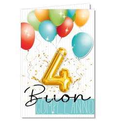 Cromo biglietti d'auguri Buon Compleanno 4 anni palloncini, 6 pezzi – NU8061