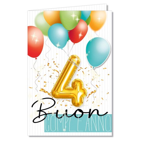 Cromo biglietti d'auguri Buon Compleanno 4 anni palloncini, 6 pezzi – NU8061