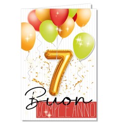 Cromo biglietti d'auguri Buon Compleanno 7 anni palloncino, 6 pezzi – NU8064