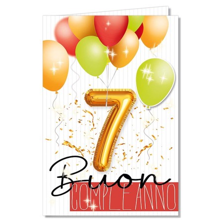 Cromo biglietti d'auguri Buon Compleanno 7 anni palloncino, 6 pezzi – NU8064