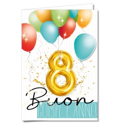 Cromo biglietti d'auguri Buon Compleanno 8 anni palloncino, 6 pezzi – NU8065