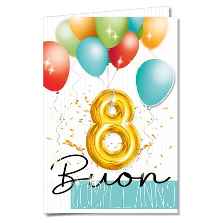 Cromo biglietti d'auguri Buon Compleanno 8 anni palloncino, 6 pezzi – NU8065