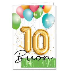 Cromo biglietti d'auguri Buon Compleanno 10 anni palloncini, 6 pezzi – NU8067