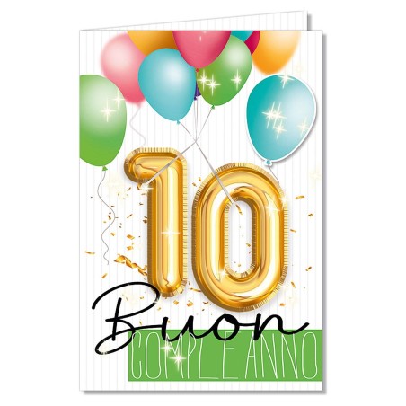 Cromo biglietti d'auguri Buon Compleanno 10 anni palloncini, 6 pezzi – NU8067