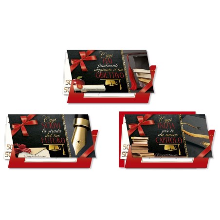 Cromo biglietti portasoldi Laurea elegante, 12 pezzi in 3 soggetti – LA8932