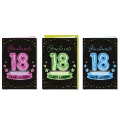 Cromo biglietti d'auguri 18 anni Black&Gold, 12 pezzi in 3 soggetti – NU8997