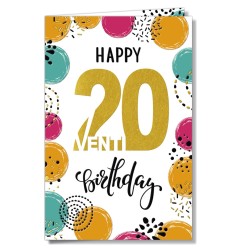 Cromo biglietti d'auguri Buon Compleanno 20 anni multicolor, 6 pezzi – NU9026