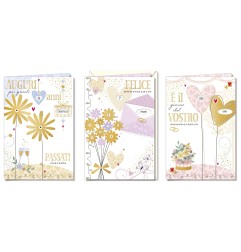 Cromo biglietti d'auguri Anniversario rotella, fiori e cuori, 12 pezzi in 3 soggetti – AN8880