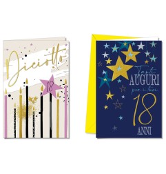 Cromo biglietti d'auguri 18 anni, 12 pezzi in 2 soggetti – NU8993