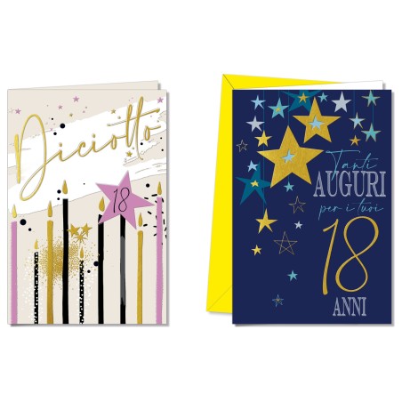 Cromo biglietti d'auguri 18 anni, 12 pezzi in 2 soggetti – NU8993