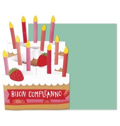 Cromo biglietto d'auguri pop up 3D Pop It Up torta, busta verde acqua 19x19 cm – UP10022