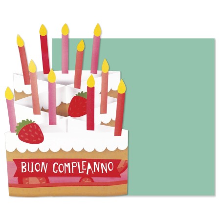 Cromo biglietto d'auguri pop up 3D Pop It Up torta, busta verde acqua 19x19 cm – UP10022