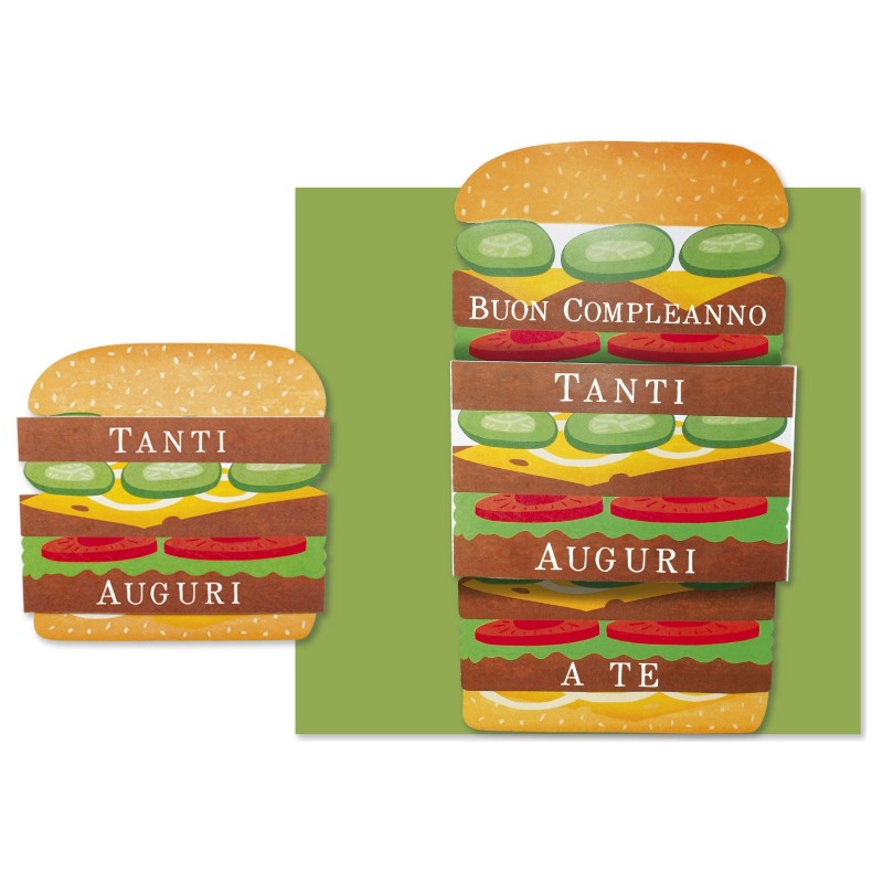 Cromo biglietto d'auguri pop up 3D Pop It Up Hamburger, busta verde 19x19 cm – UP10018 Cromo biglietto d'auguri pop up 3D Pop It Up Hamburger, busta verde 19x19 cm – UP10018