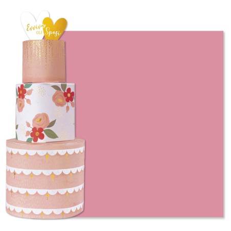 Cromo biglietto d'auguri pop up 3D Pop It Up Wedding cake, busta rosa 19x19 cm – UP10028