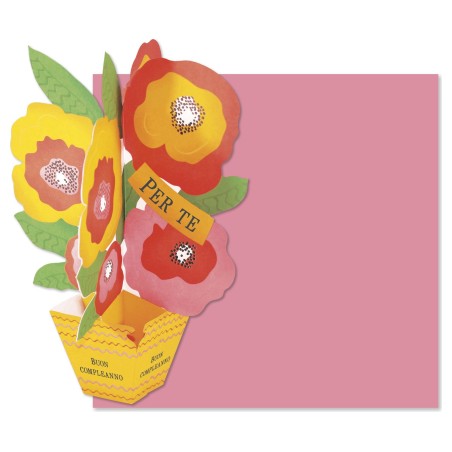 Cromo biglietto d'auguri pop up 3D Pop It Up Fiori, busta rosa 19x19 cm – UP10035