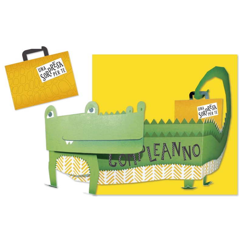 Cromo biglietto d'auguri pop up 3D Pop It Up Coccodrillo, busta gialla 19x19 cm – UP10023 Cromo biglietto d'auguri pop up 3D Pop It Up Coccodrillo, busta gialla 19x19 cm – UP10023