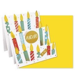 Cromo biglietto d'auguri pop up 3D Pop It Up Candeline, busta gialla 19x19 cm – UP10031
