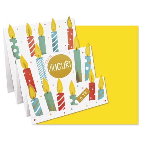 Cromo biglietto d'auguri pop up 3D Pop It Up Candeline, busta gialla 19x19 cm – UP10031