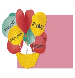 Cromo biglietto d'auguri pop up 3D Pop It Up Palloncini, busta verde acqua 19x19 cm – UP10032