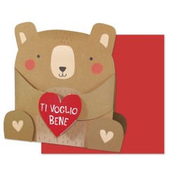 Cromo biglietto d'auguri pop up 3D Pop It Up Orsetto, busta rossa 19x19 cm – UP10037