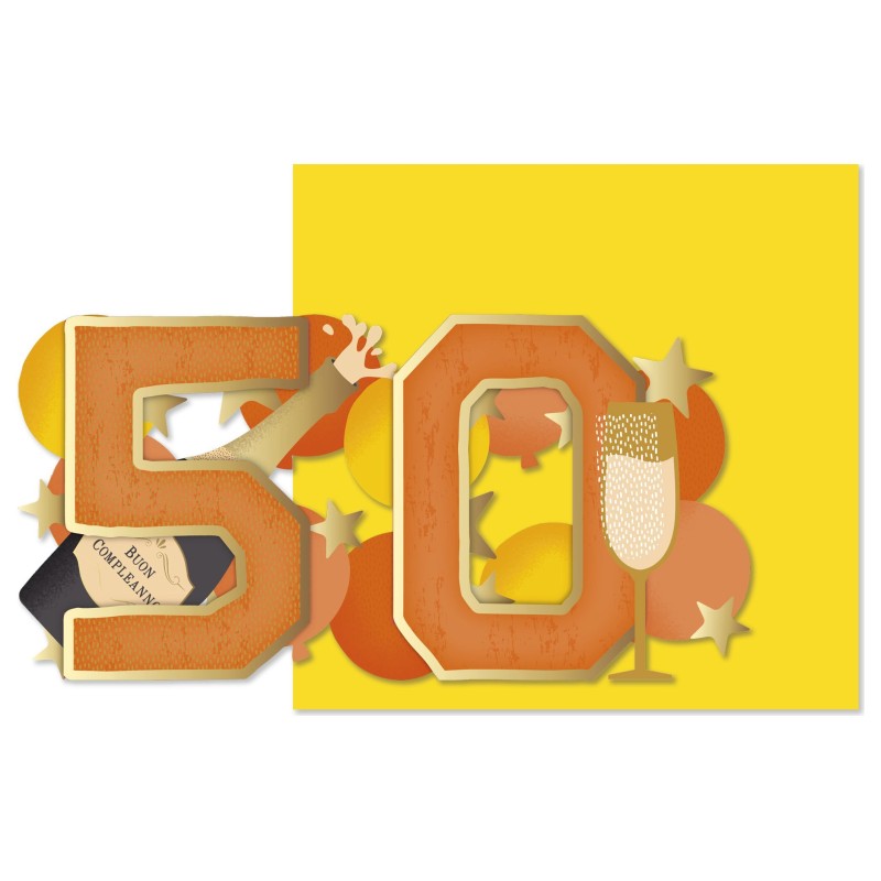 Cromo biglietto d'auguri pop up 3D Pop It Up 50, busta gialla 17x23 cm – UP10024 Cromo biglietto d'auguri pop up 3D Pop It Up 50, busta gialla 17x23 cm – UP10024