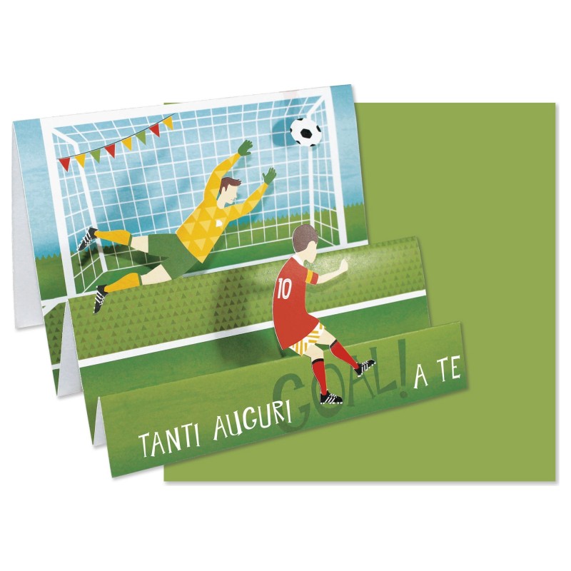 Cromo biglietto d'auguri pop up 3D Pop It Up Calcio, busta verde 19x19 cm – UP10030