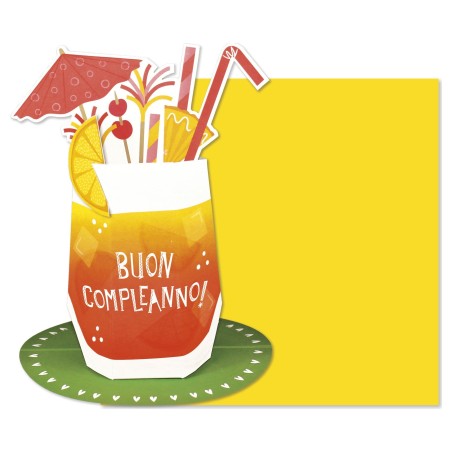 Cromo biglietto d'auguri pop up 3D Pop It Up Cocktail, busta gialla 19x19 cm – UP10034