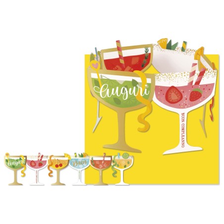 Cromo biglietto d'auguri pop up 3D Pop It Up Cocktail, busta gialla 19x19 cm – UP10033