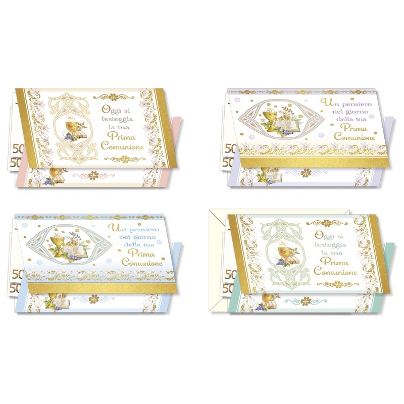 Cromo biglietti portasoldi Comunione 4 soggetti, 12 pezzi – CO8898 Cromo biglietti portasoldi Comunione 4 soggetti, 12 pezzi – CO8898