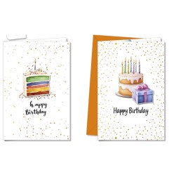 Cromo biglietti d'auguri Compleanno generico, torte e regalo, 12 pezzi in 2 soggetti – BC9960