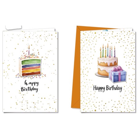 Cromo biglietti d'auguri Compleanno generico, torte e regalo, 12 pezzi in 2 soggetti – BC9960
