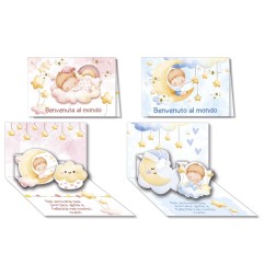 Cromo biglietti d'auguri Nascita Pop Up, 12 pezzi in 2 soggetti – NA8943