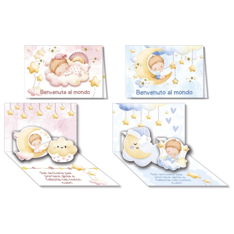 Cromo biglietti d'auguri Nascita Pop Up, 12 pezzi in 2 soggetti – NA8943