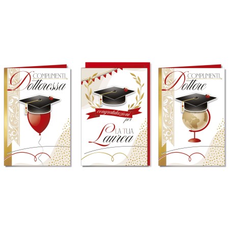 Cromo biglietti d'auguri Laurea, 12 pezzi in 3 soggetti – LA9882