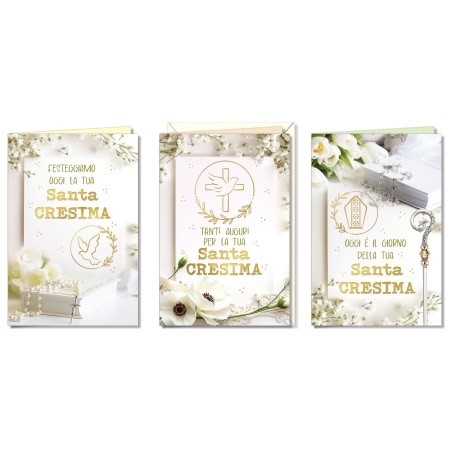 Cromo biglietti d'auguri Cresima, 12 pezzi in 3 soggetti – CR9797