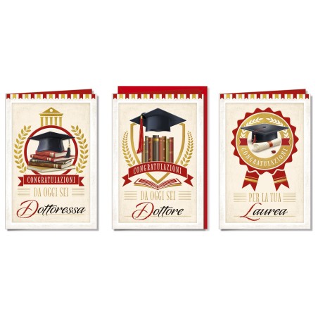 Cromo biglietti d'auguri Laurea, 12 pezzi in 3 soggetti – LA9884