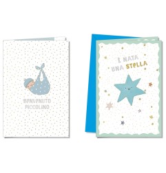 Cromo biglietti d'auguri Nascita azzurro, 12 pezzi in 2 soggetti – NA9923